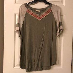Olive green shirt with embroidery trim